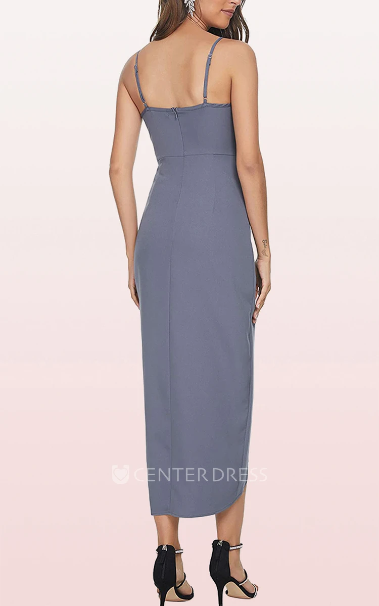 Romantic Bodycon Chiffon V-neck Prom Dress With Split Front and Draping