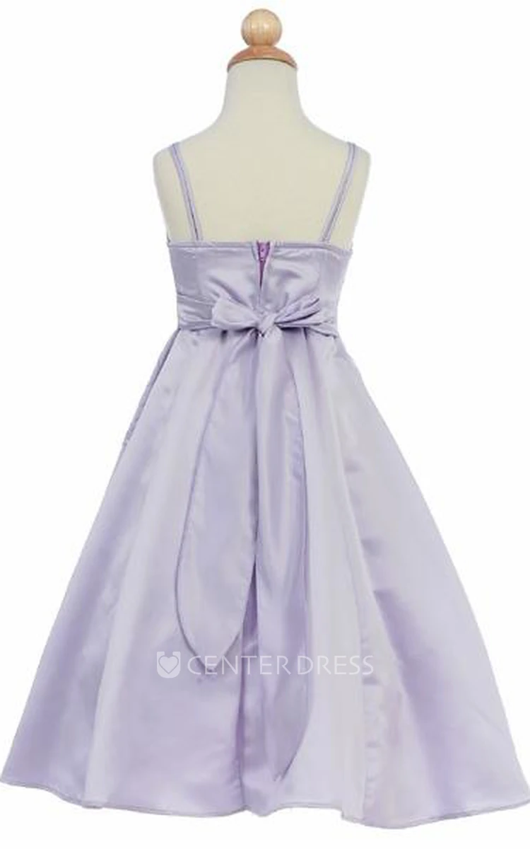 Ankle-Length Floral Floral Beaded Sequins&Satin Flower Girl Dress With Straps