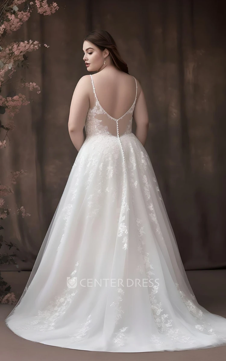 Plus Size A-Line Tulle Wedding Dress Sexy Elegant Country Garden