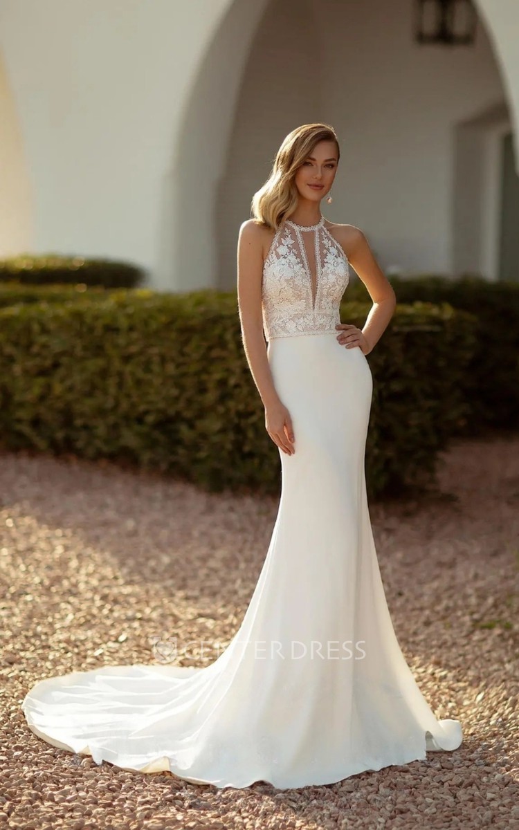 White halter mermaid on sale dress