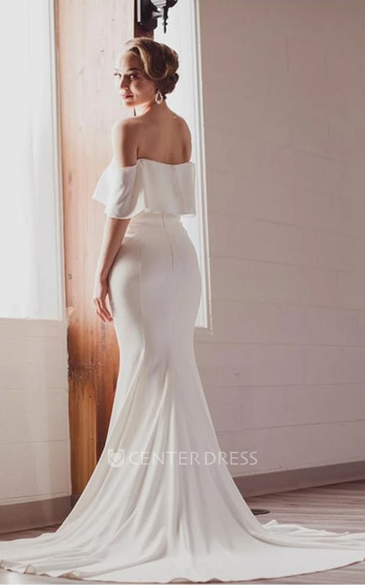 Sexy Satin Mermaid Off-the-shoulder Wedding Dress With Open Back And Court Train