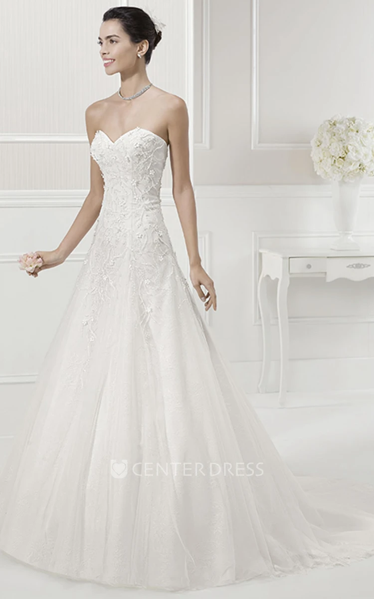 Sweetheart Beaded Bodice Bridal Gown With Removable Illusion Pearled Short Sleeves