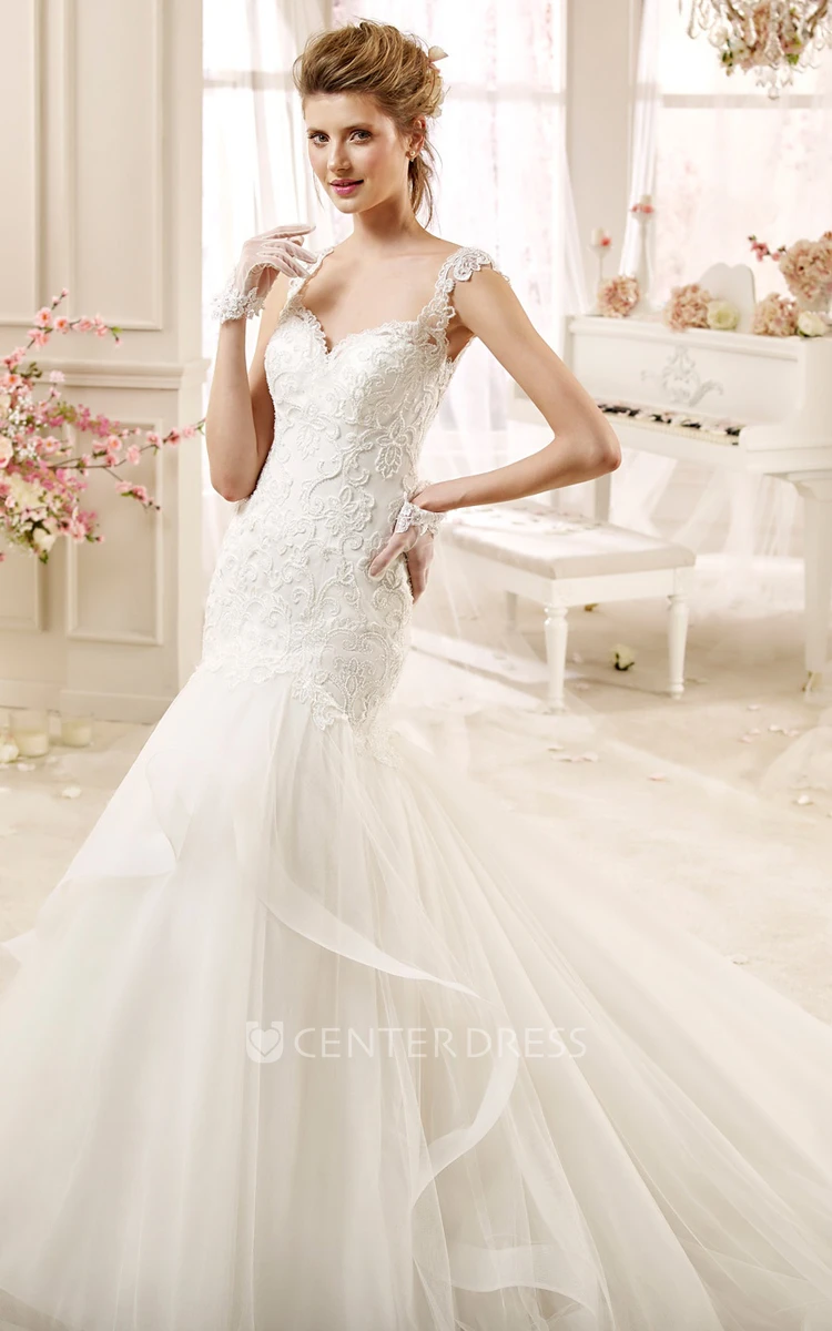 Sweetheart Mermaid Sheath Wedding Dress With Appliqued Straps And Illusive Back