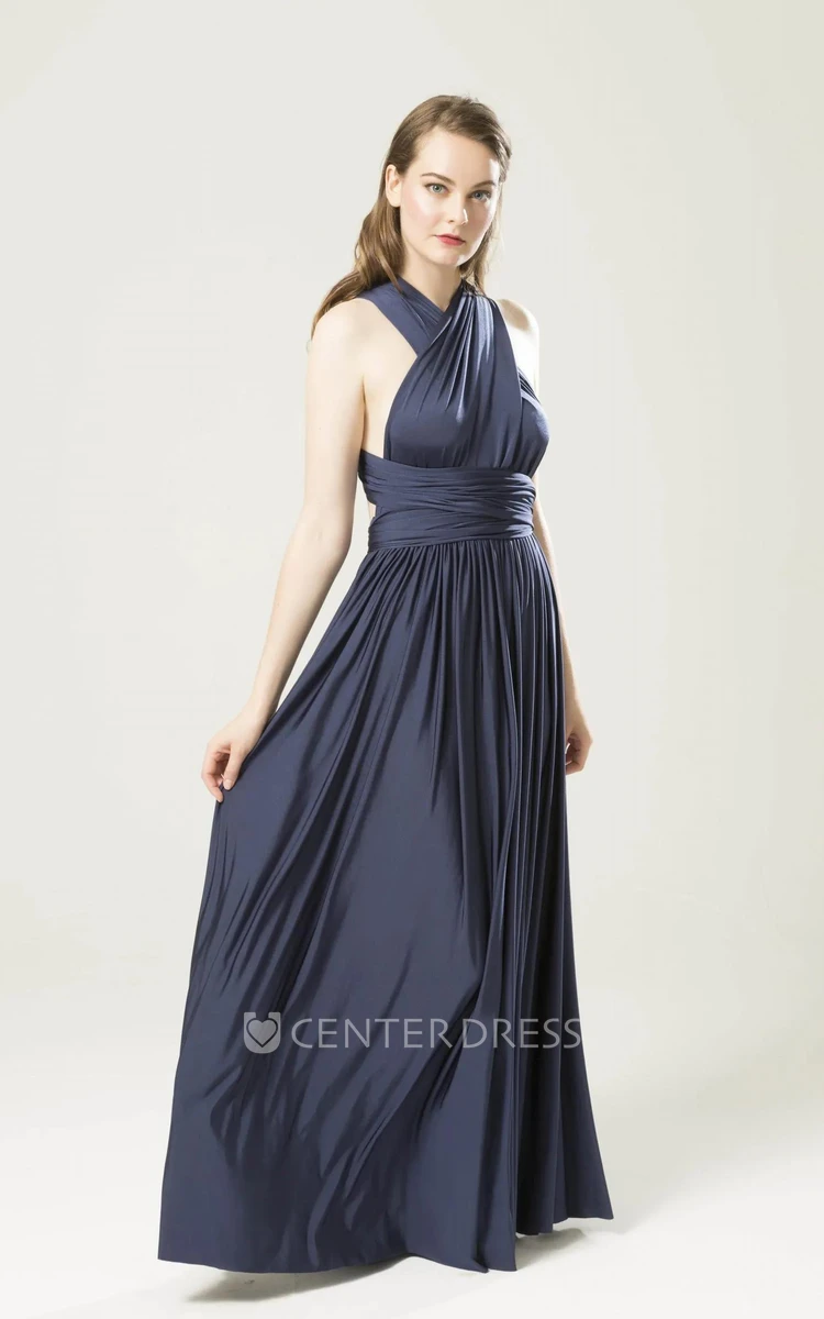 Modern Convertible Jersey Bridesmaid Dress With Halter Neck And Cross Back