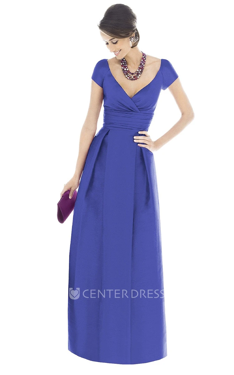 V-Neck A-Line Chic Gown With Short Sleeves