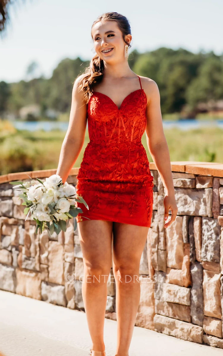 Spaghetti Lace Bodycon Homecoming Dress Sexy and Modern