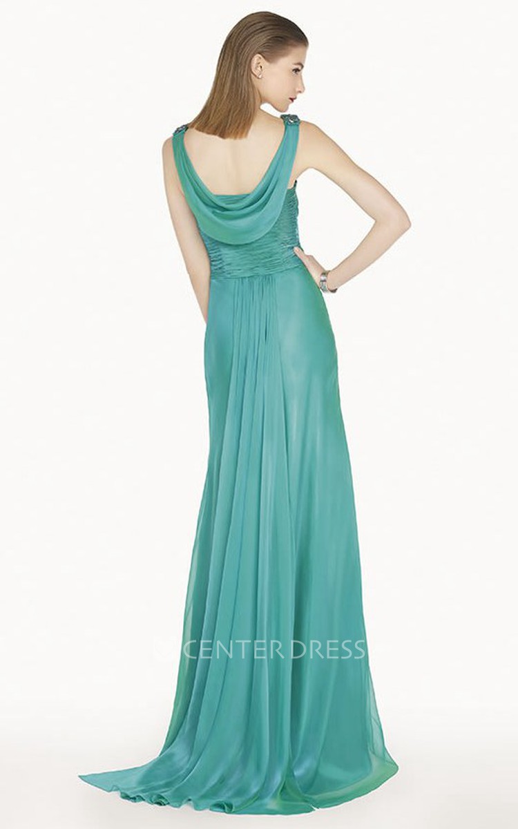 Empire Crystal Waist A Line Chiffon Long Prom Dress With Cowl Back UCenter Dress