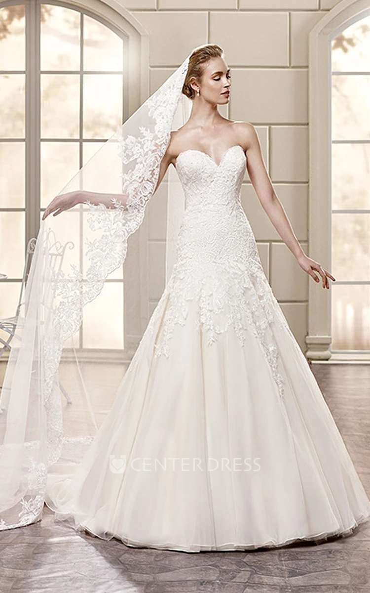A-Line Sweetheart Maxi Tulle Wedding Dress With Appliques