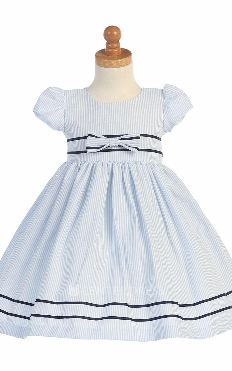 Tea-Length Tiered Pleated Flower Girl Dress With Sash