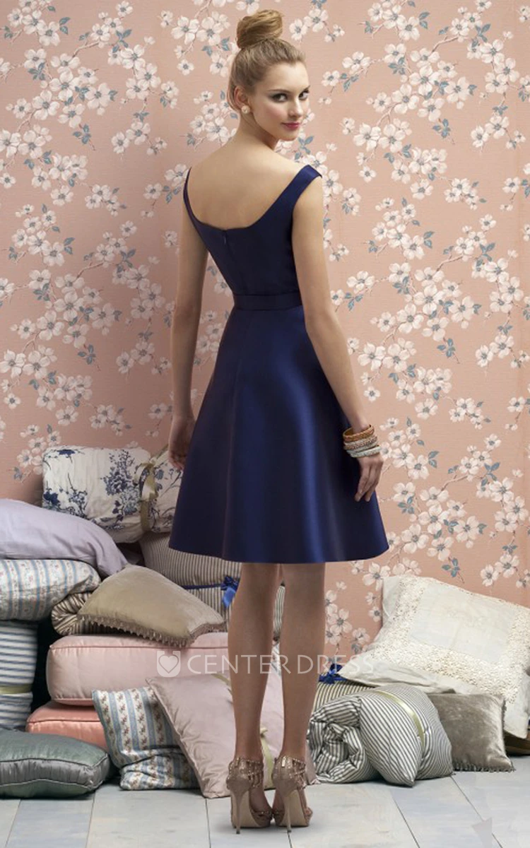 Graceful Bateau A-line Satin Dress with Side Draping