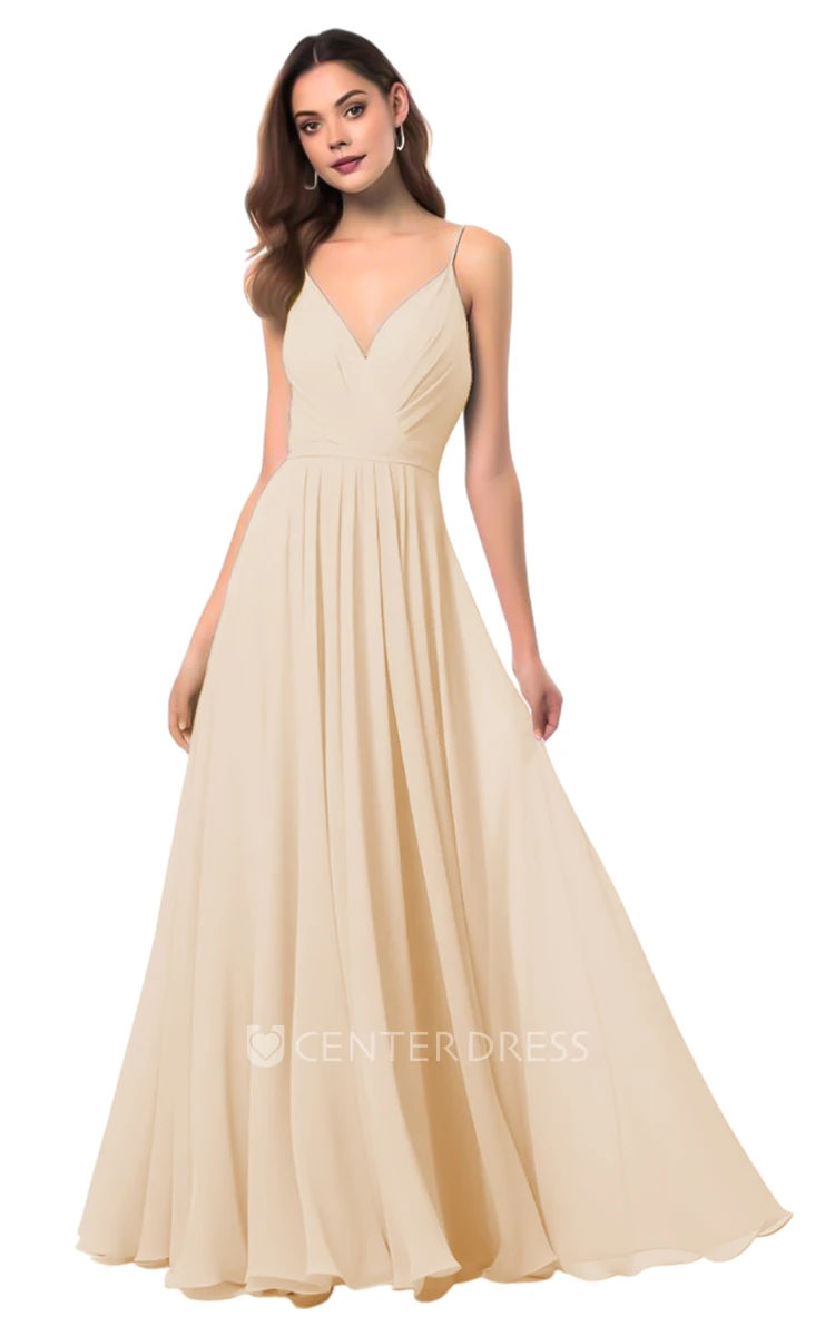 Elegant A-Line Spaghetti Chiffon V-neck Bridesmaid Dress Classy & Elegant