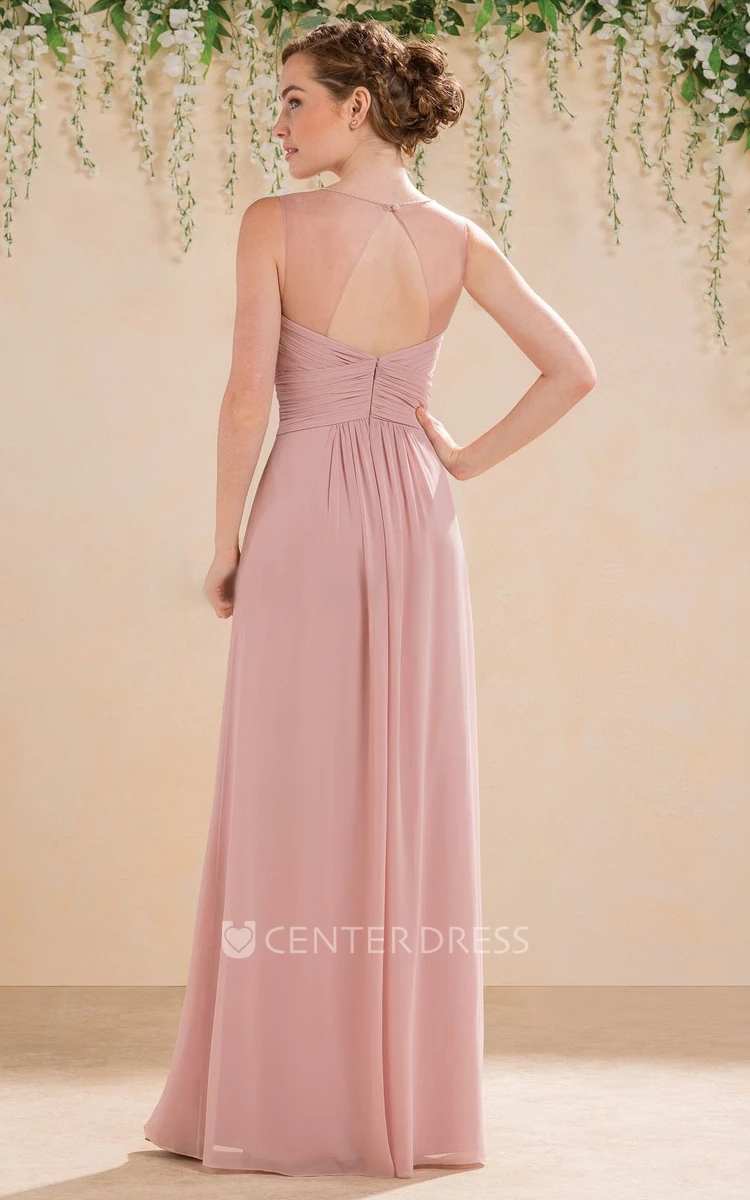 Cap-Sleeved A-Line Bridesmaid Dress With Illusion Keyhole Back And Side Slit