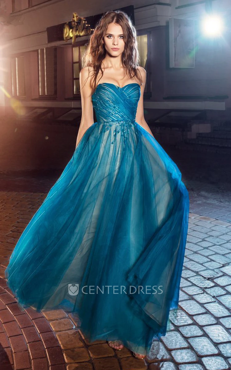 A-Line Sweetheart Sleeveless Tulle Backless Dress With Criss Cross