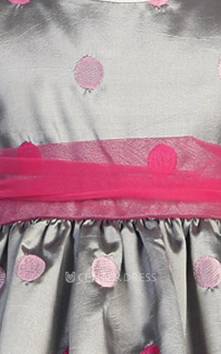 Tea-Length Bowed Cap-Sleeve Tulle&Taffeta Flower Girl Dress