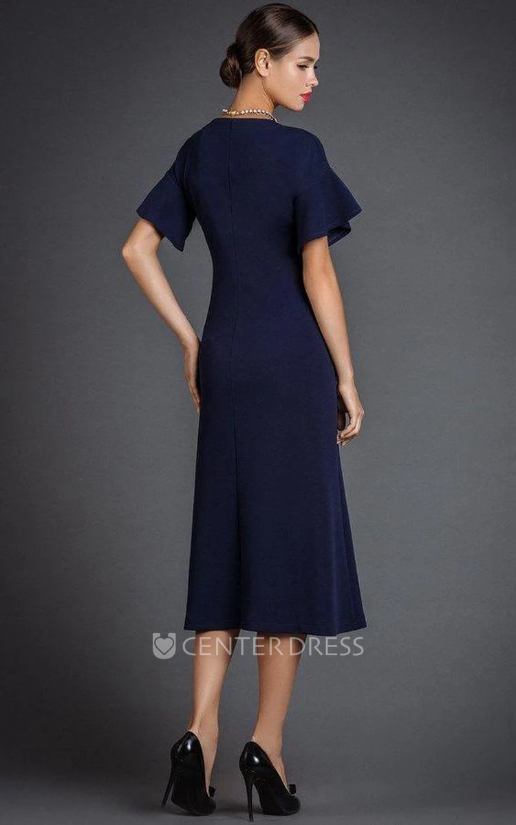 Simple Bell Sleeve A-line Tea-length Dress