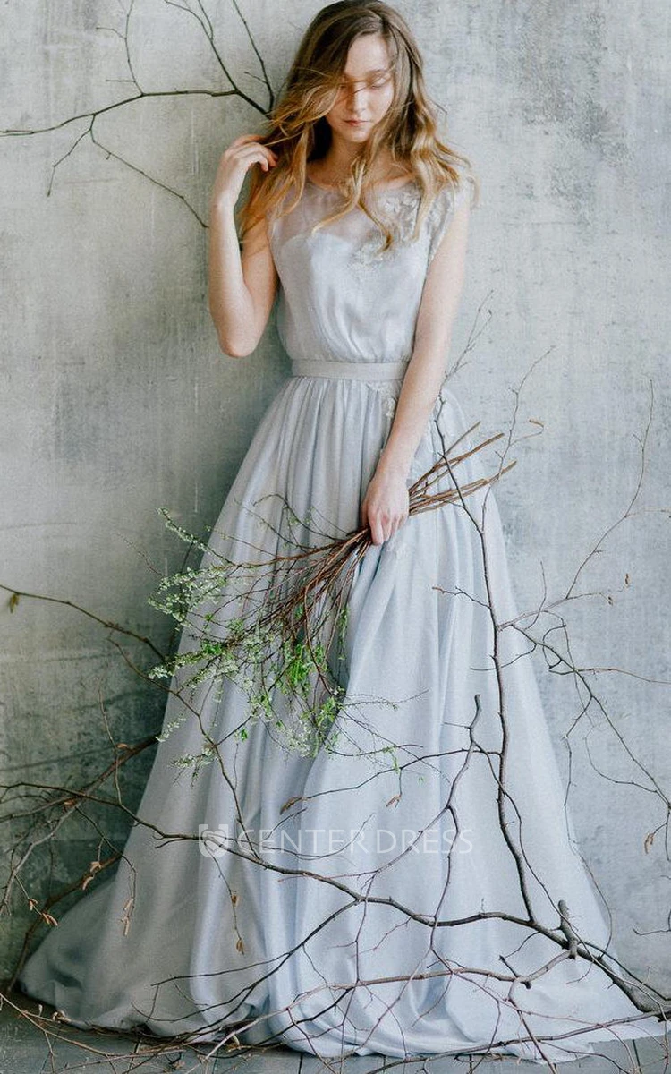Chiffon&Lace Dress With Flower
