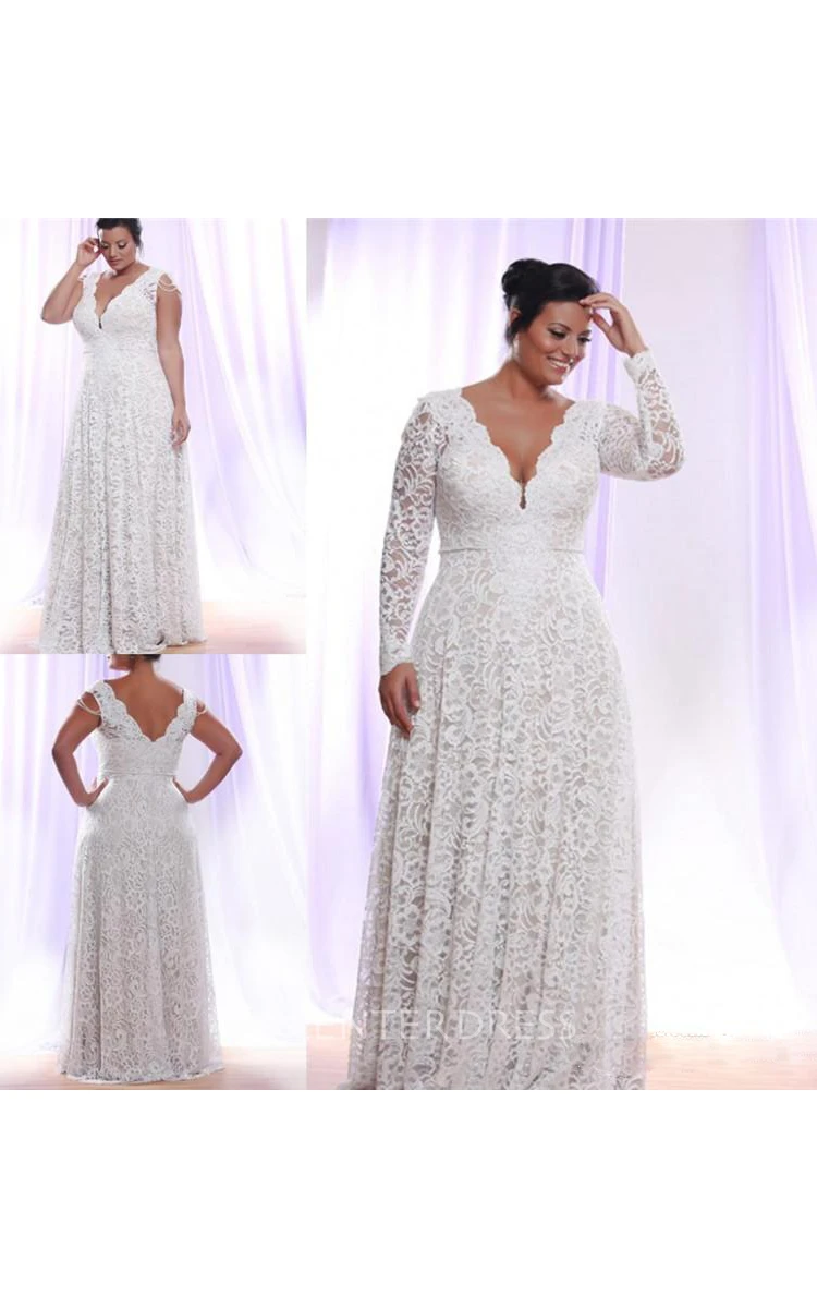 Floral Detachable Long Sleeve Fall Maxi Wedding Dress Vintage Elegant V-Neck Low Back Floor Length Bridal Gown