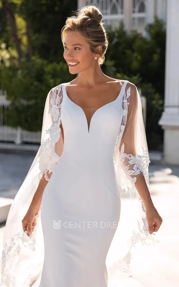 Delicate Chiffon Mermaid Plunging V-neck Wedding Dress with Appliques