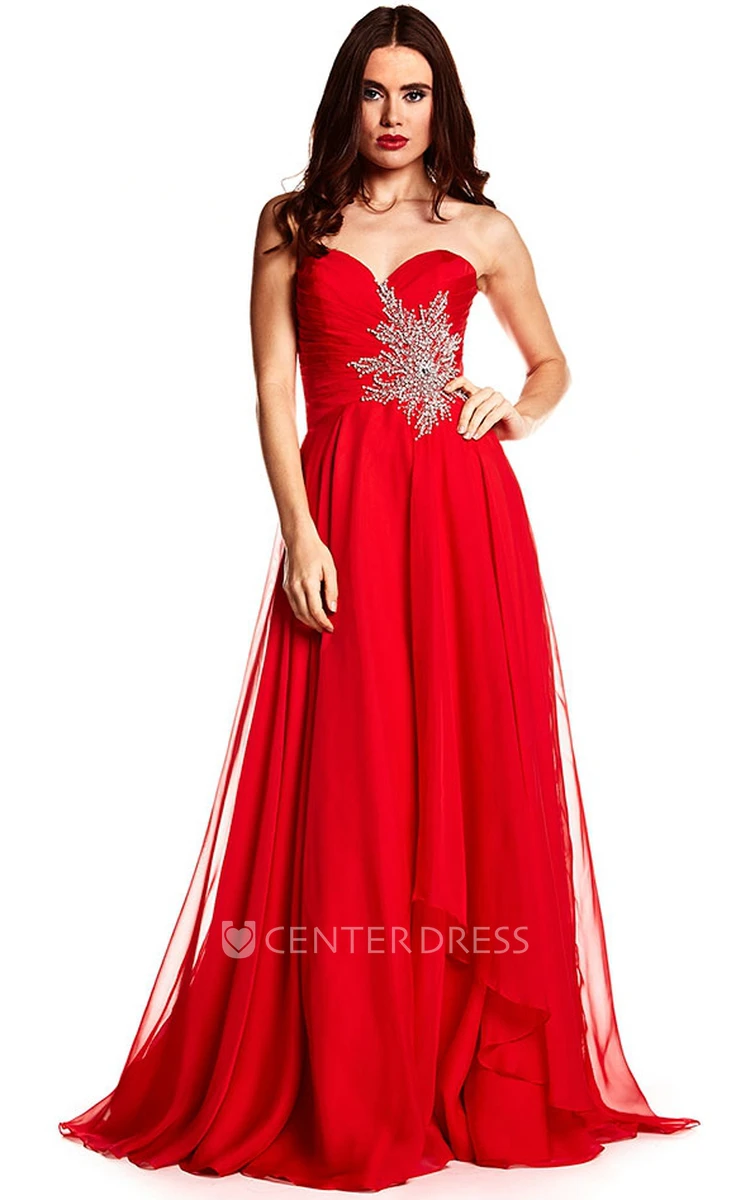 Floor-Length Sleeveless Criss-Cross Sweetheart Chiffon Prom Dress