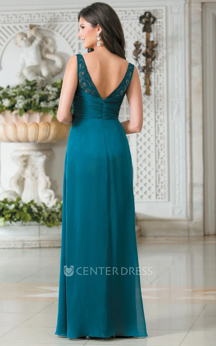 Sleeveless A-Line Long Gown With Keyhole And V-Back