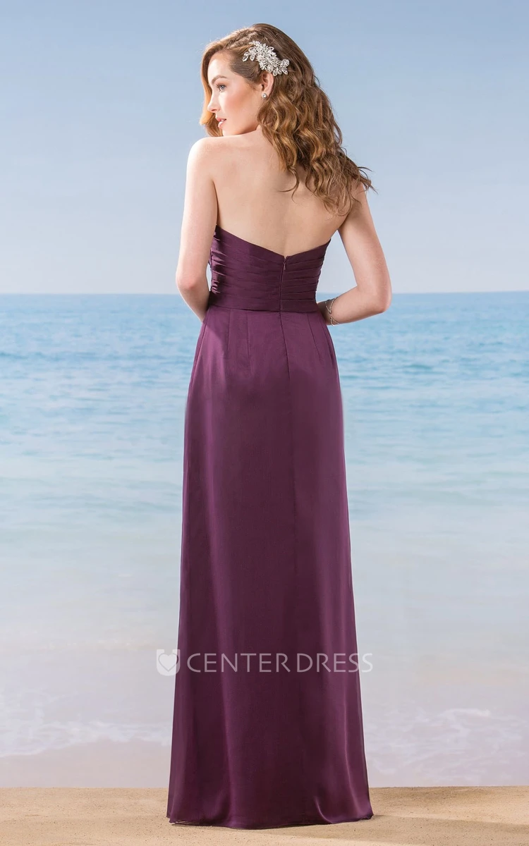 Sweetheart A-Line Floor-Length Bridesmaid Dress With Ruches And Front Slit