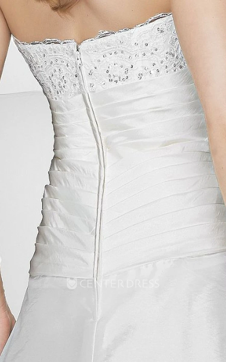 A-Line Strapless Beaded Sleeveless Floor-Length Stretched Satin Wedding Dress With Ruching And Draping