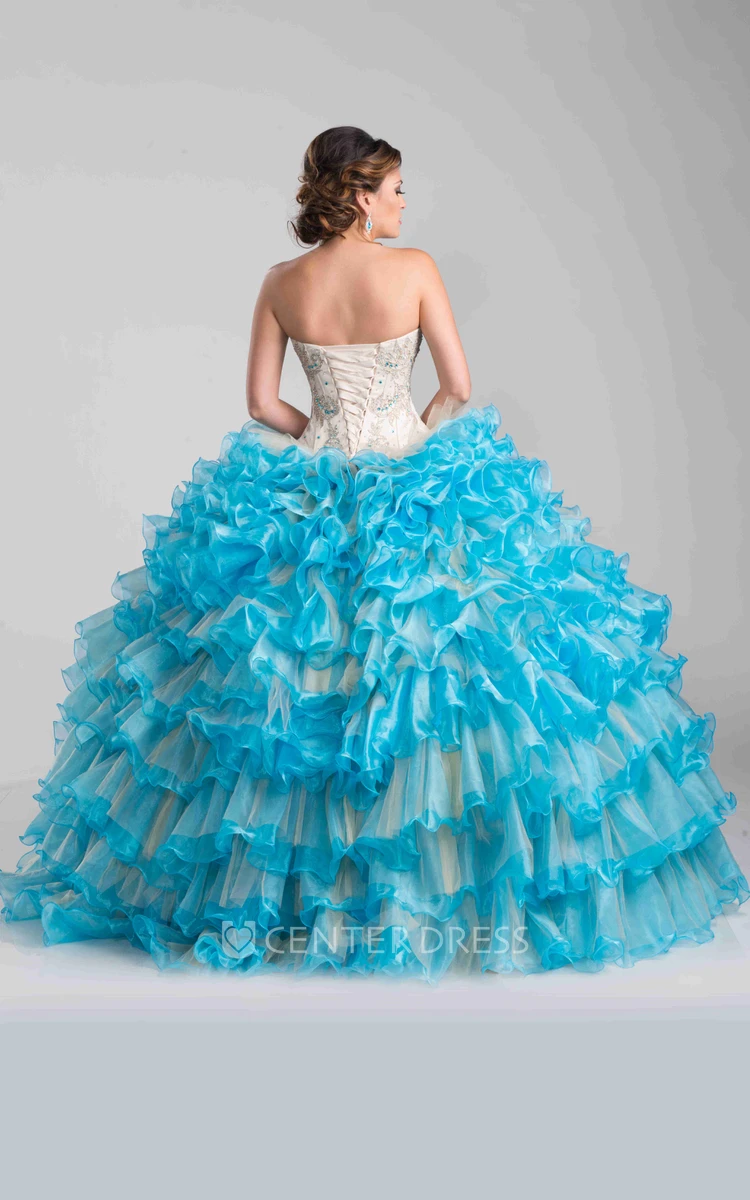 Sweetheart Ball Gown With Layered Ruffles And Detachable Cape