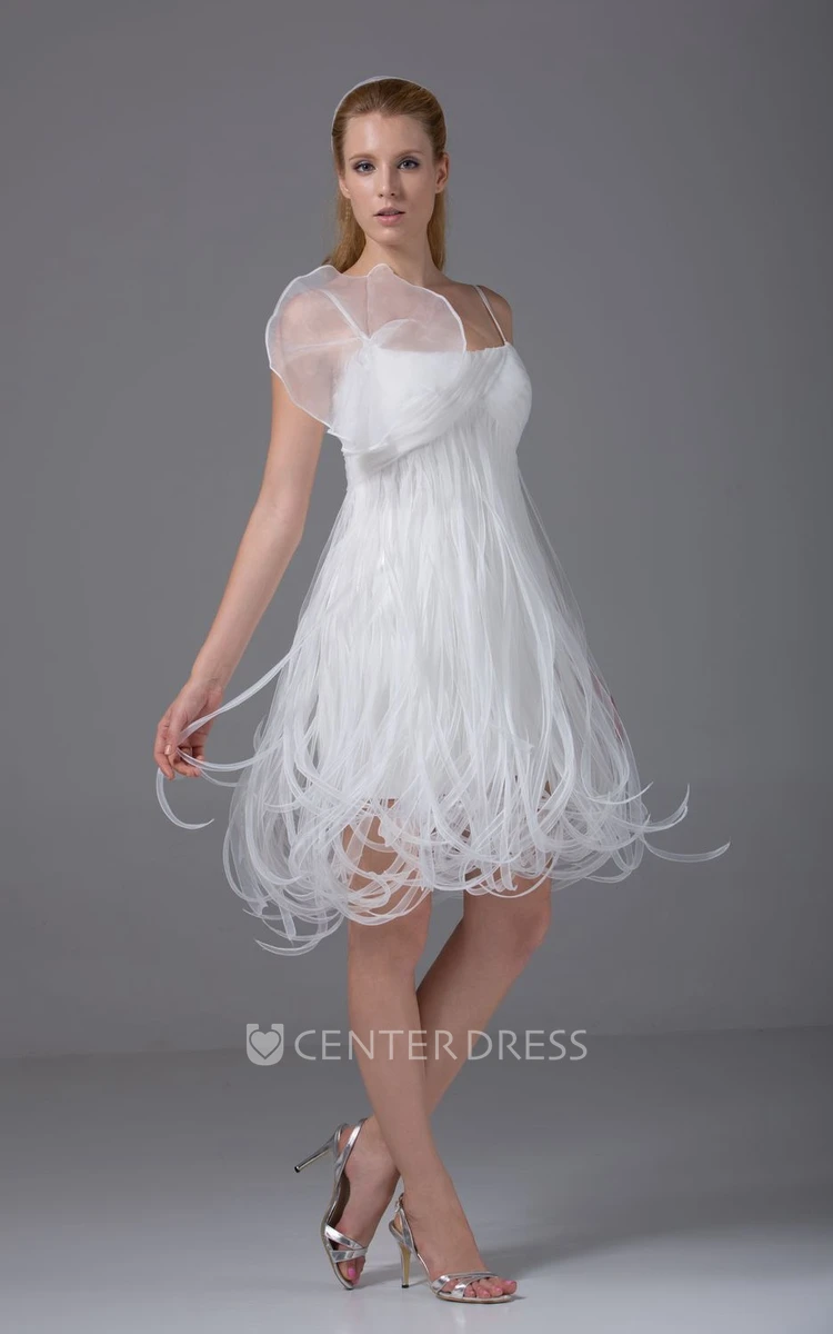 Lovely Spaghetti-Strap Knee-Length Organza Wedding Dress With Thread Design
