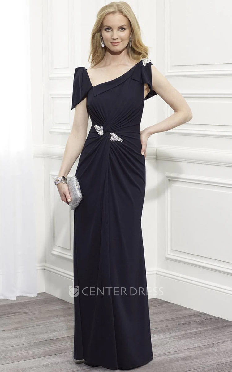 Ruched Cap Sleeve Chiffon Mother Of The Bride Dress