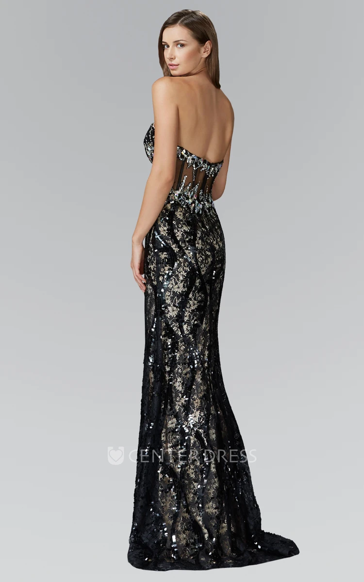 Sheath Sweetheart Sleeveless Lace Backless Dress With Split Front And Beading