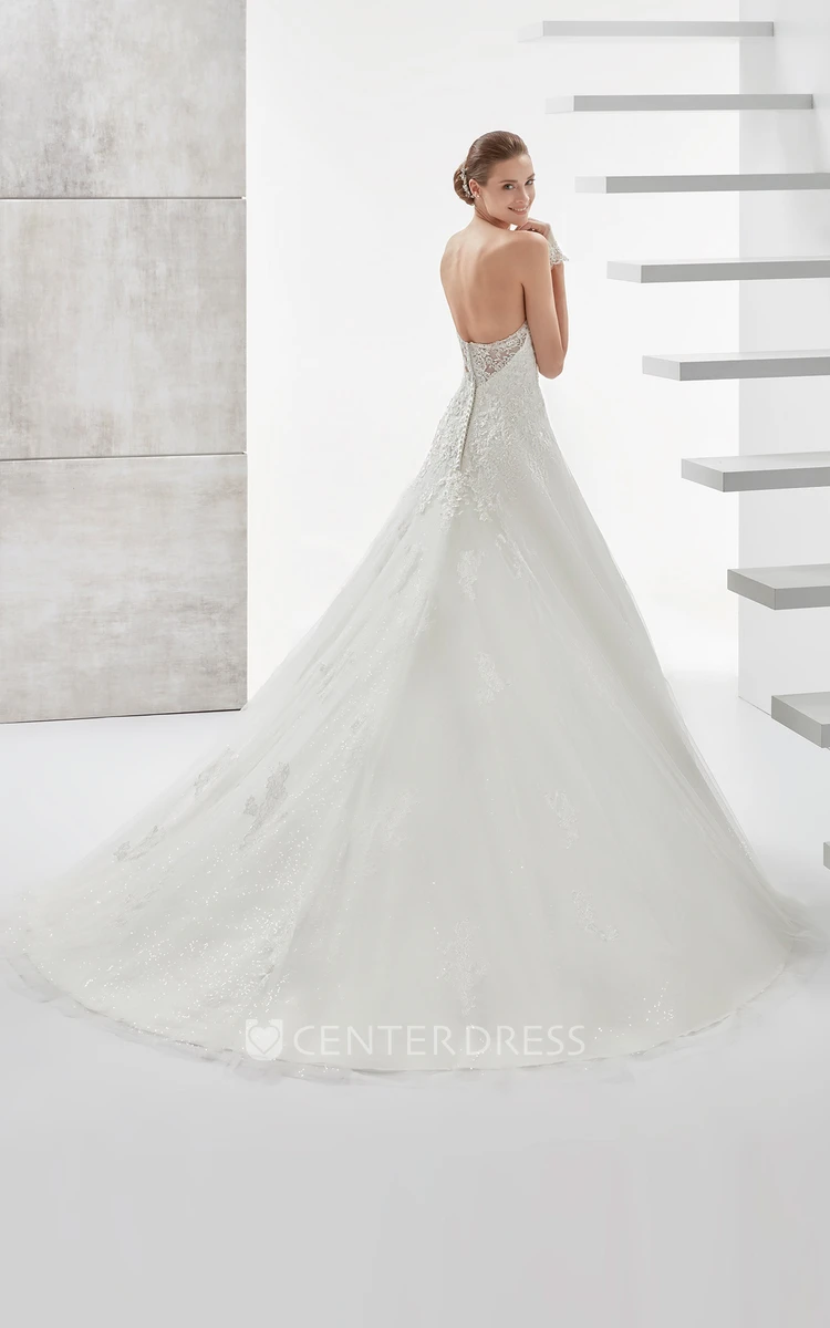 Sweetheart A-line Wedding Dress with Appliques and Illusive Panel