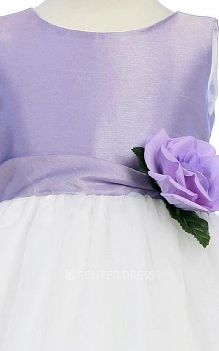 Tea-Length Floral Tulle Flower Girl Dress