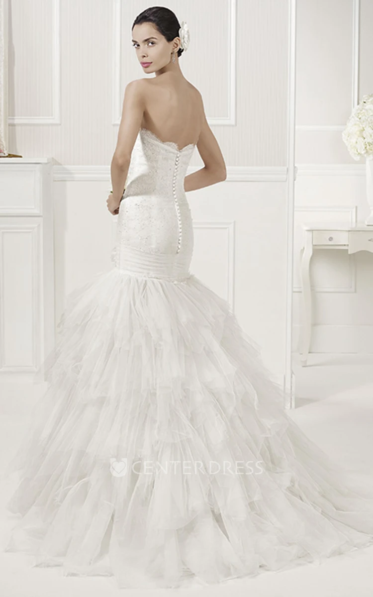 Sweetheart Mermaid Tiered Tulle Gown With Removable Lace Cap Sleeves