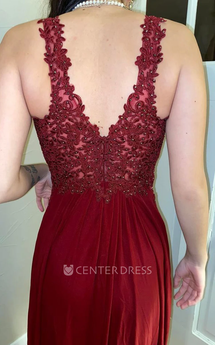 Lace V-neck Casual A-Line Prom Dress With Open Back And Appliques