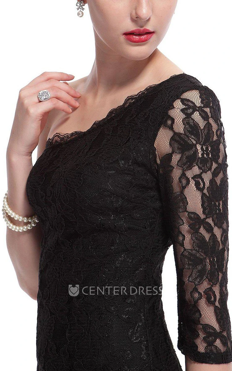 One-shoulder Lace Sheath Dress With Half Sleeve