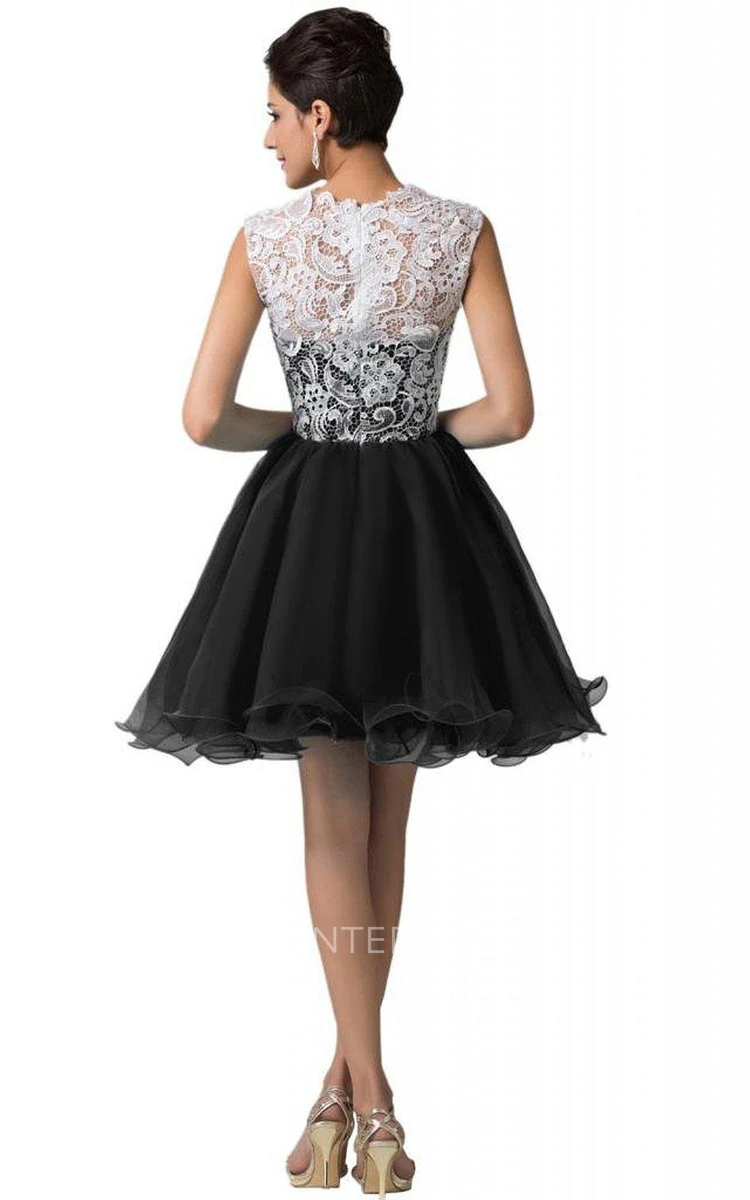 Cap-sleeved A-line Lace Bodice Short Dress