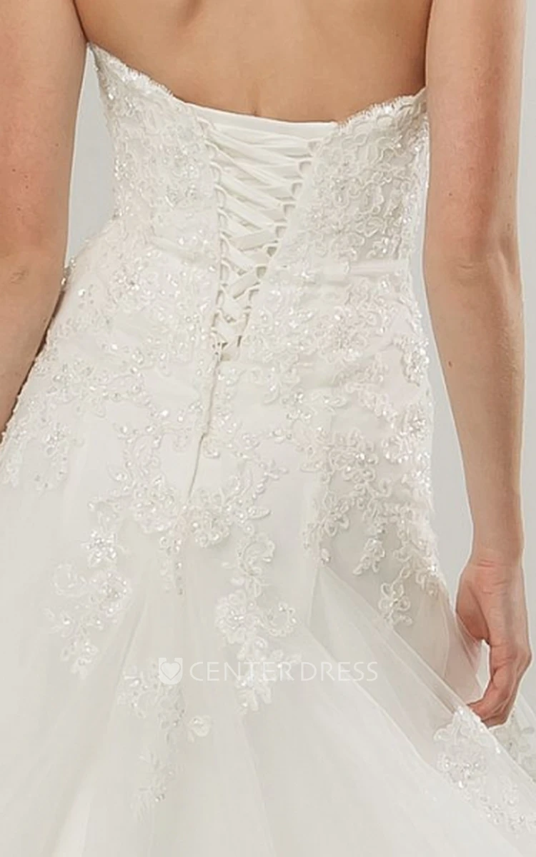 A-Line Sleeveless Strapped Beaded Long Lace&Tulle Wedding Dress With Appliques