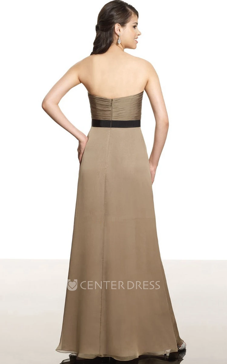 Floor-Length Strapless Ruched Chiffon Bridesmaid Dress