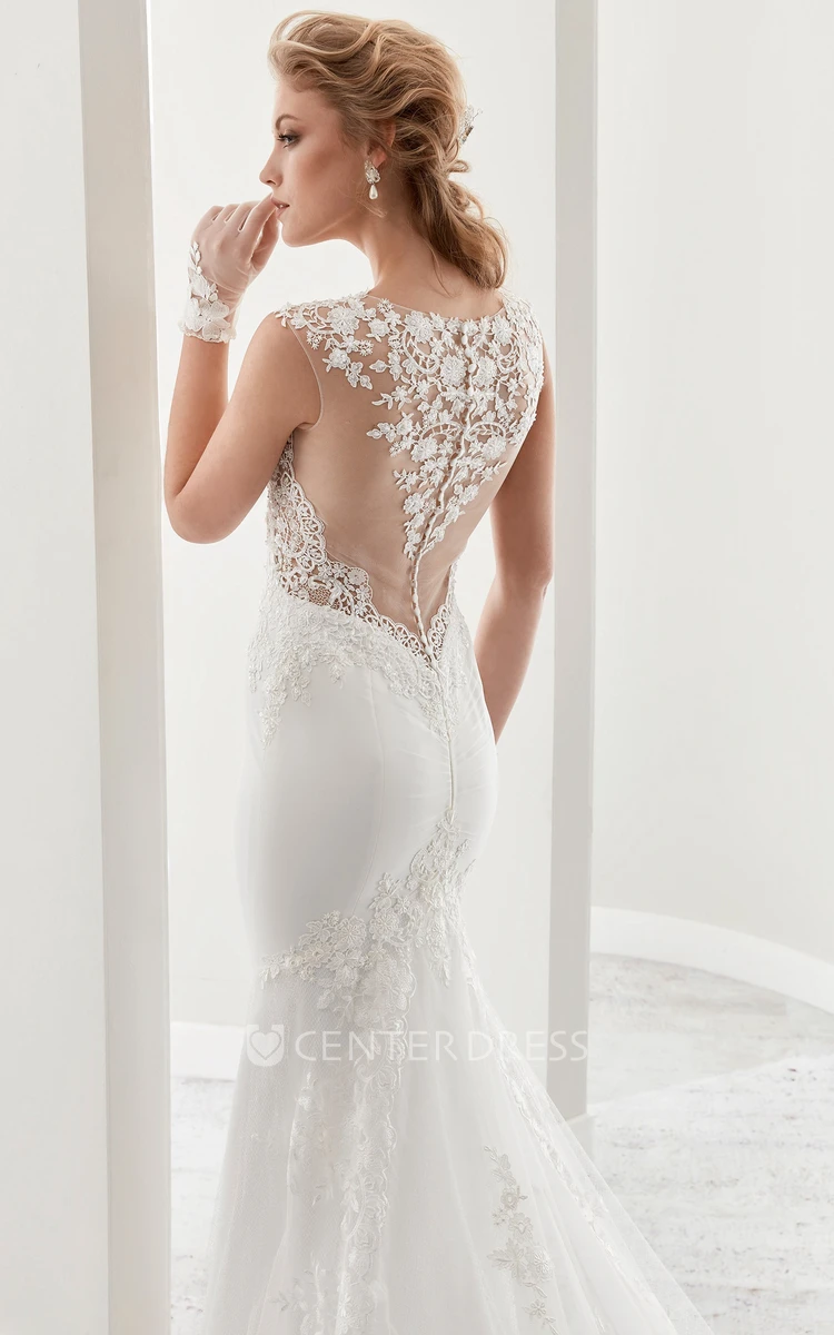 Cap Sleeve Sheath Bridal Gown With Illusion Details And Chapel Train