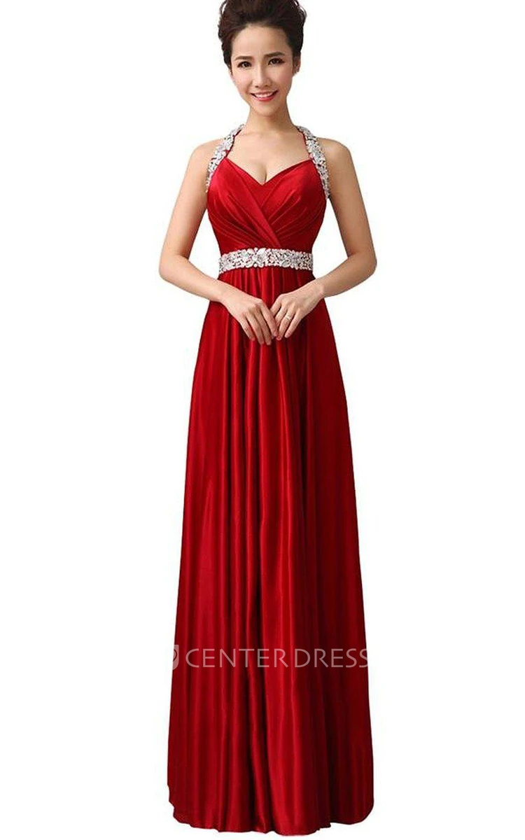 Unique Halter A-line Gown With Beaded Neckline