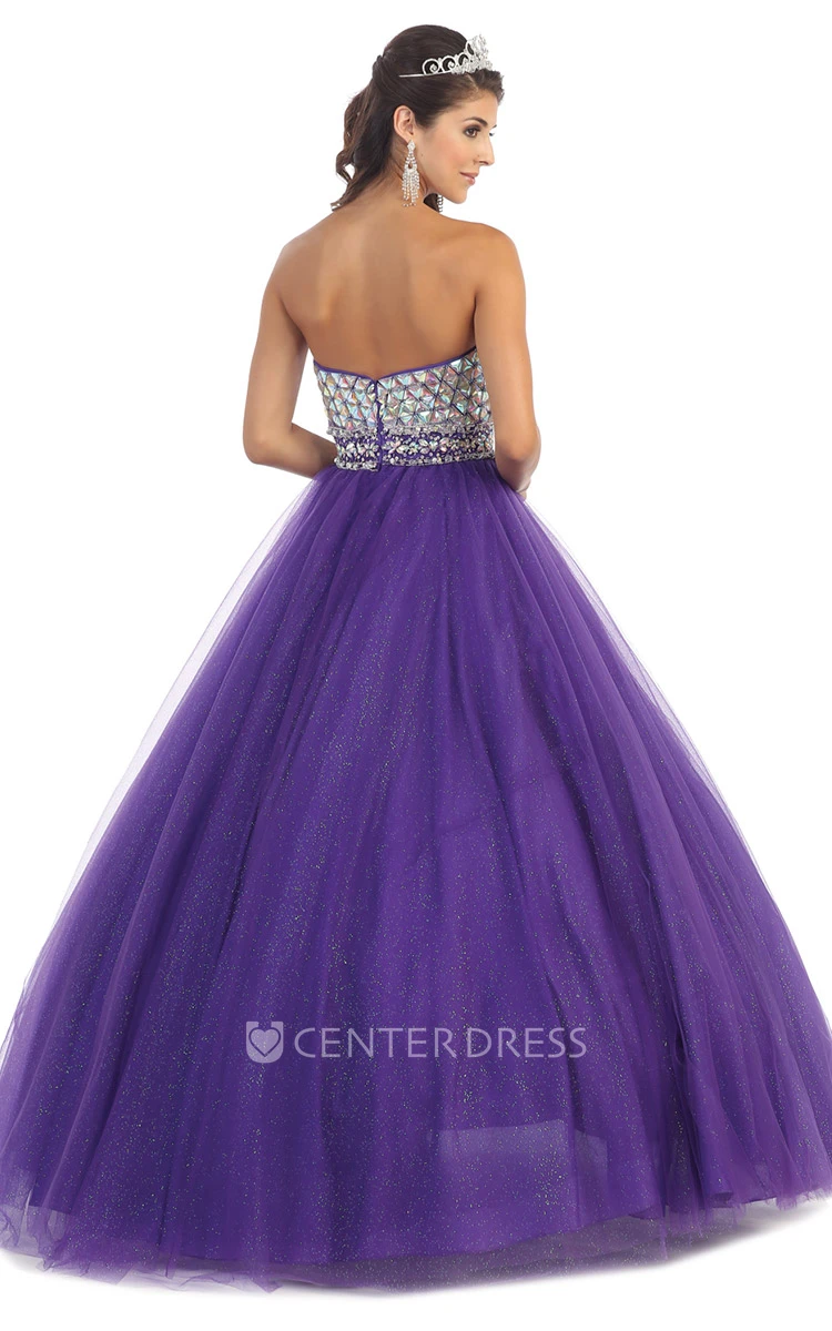 Ball Gown Sweetheart Sleeveless Backless Dress With Crystal Detailing