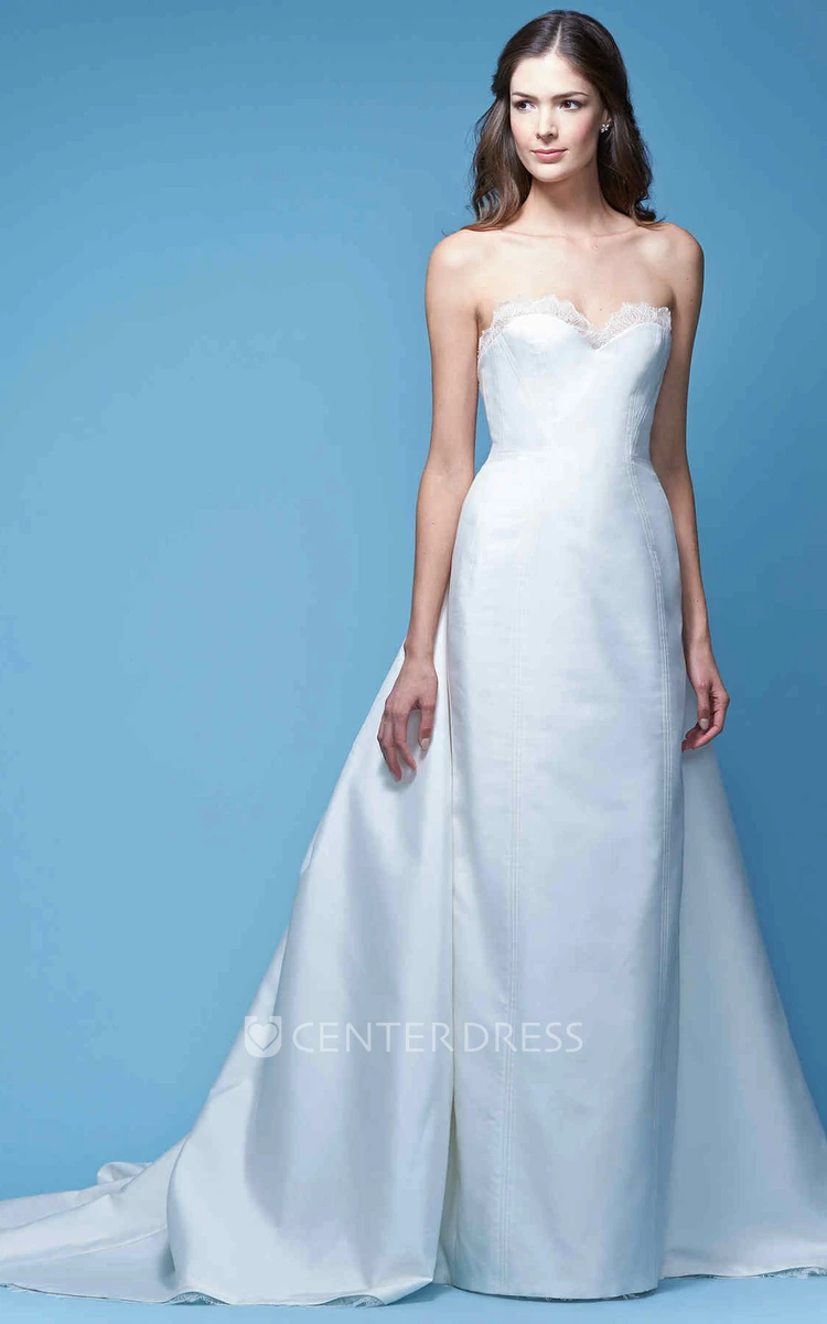 Floor-Length Sweetheart Satin Wedding Dress With Bow And Deep-V Back
