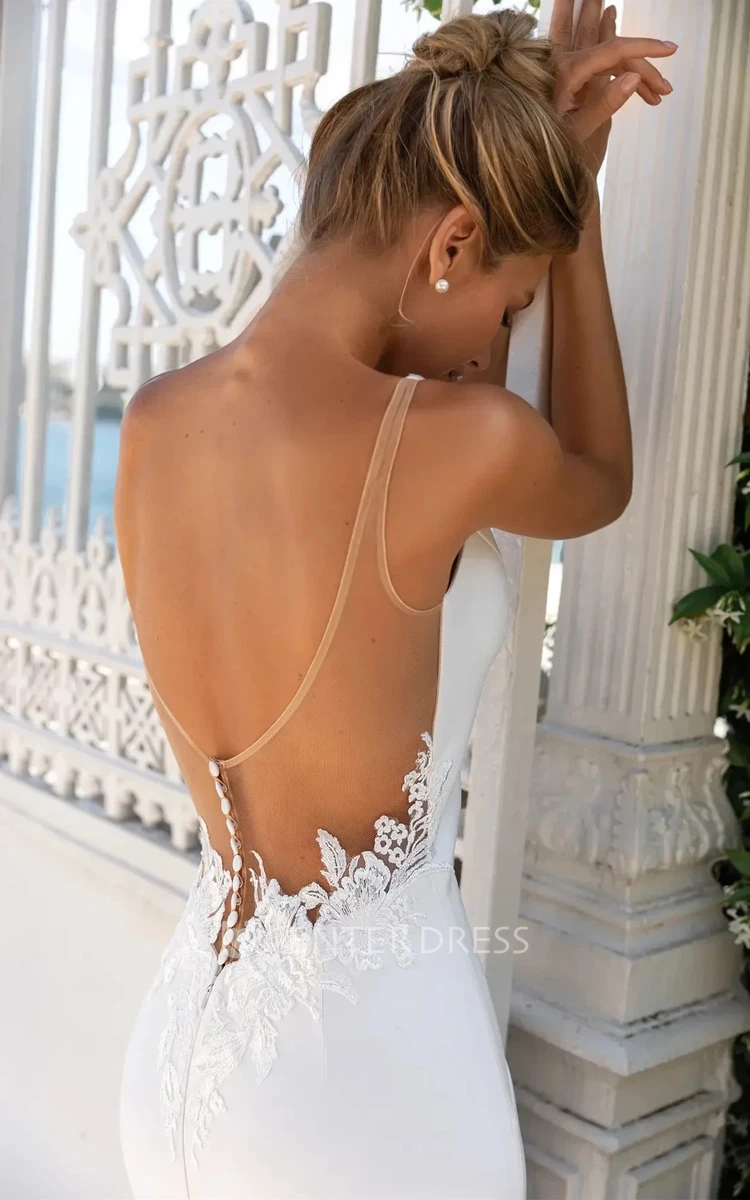 Delicate Chiffon Mermaid Plunging V-neck Wedding Dress with Appliques