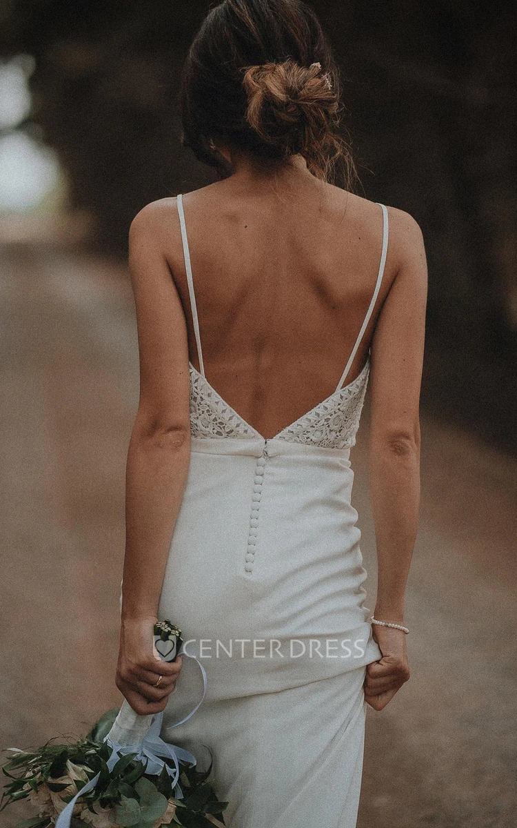 Sheath Sweetheart Lace Casual Wedding Dress Sleeveless With Brush Train
