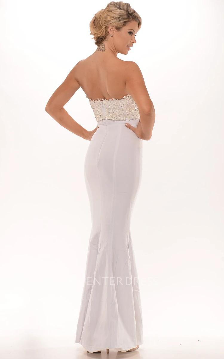 Trumpet Appliqued Long Sleeveless Sweetheart Prom Dress With Backless Style