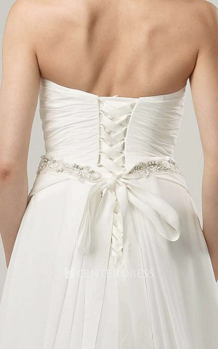Floor-Length Sweetheart Criss-Cross Bowed Chiffon Wedding Dress
