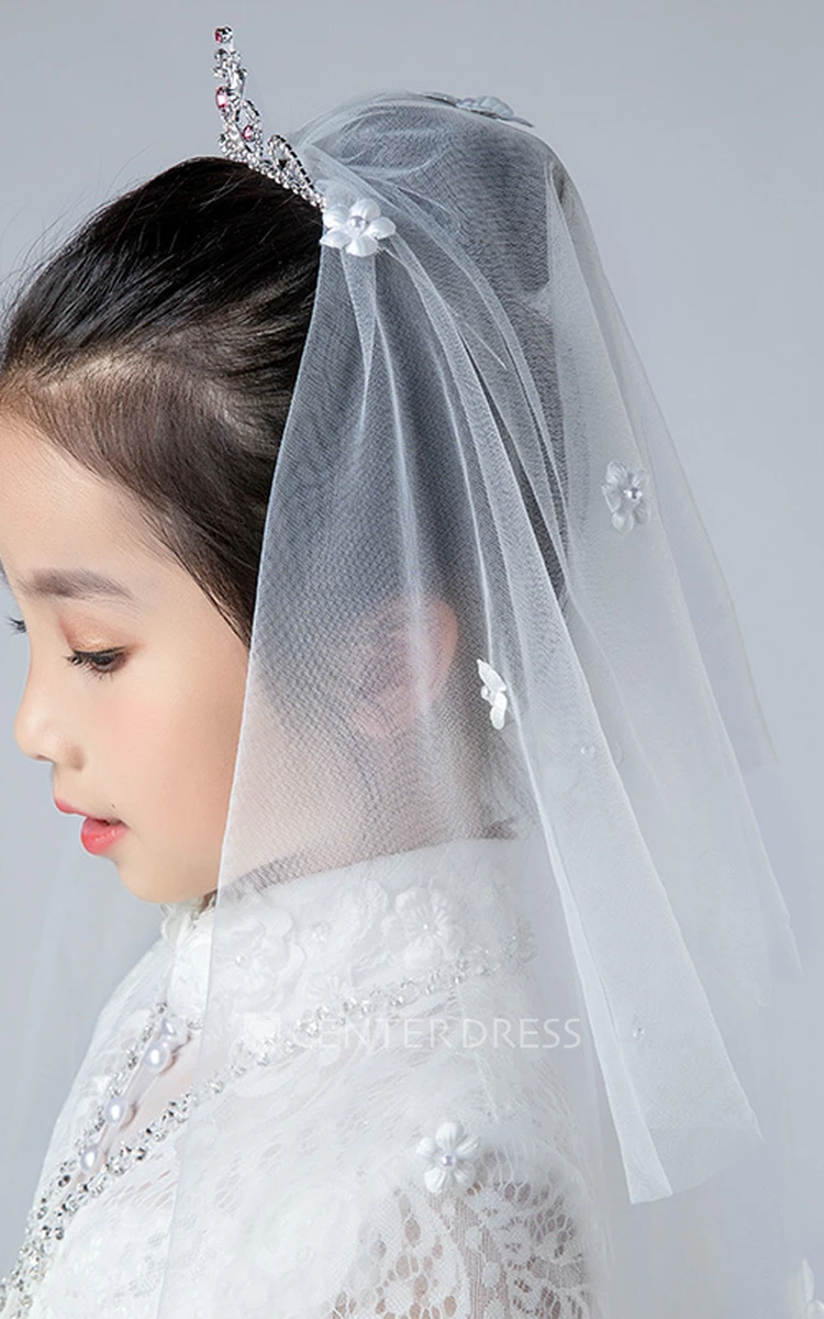 Simple Style Double Layer Floral Tulle Flower Girl Veil