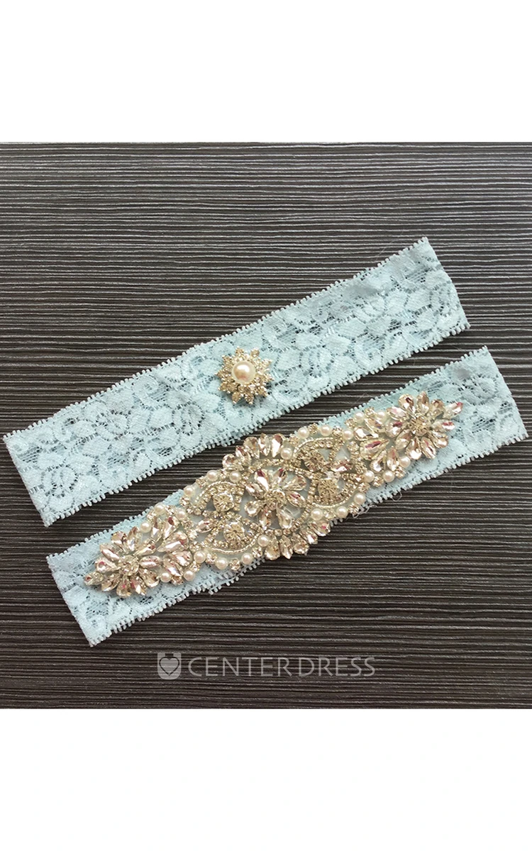 Hot Big Beaded Pearl Lace Elastic Two Piece Garter Within 16-23inch