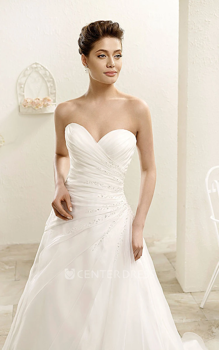 A-Line Cap-Sleeve Sweetheart Beaded Long Wedding Dress With Cape And Criss Cross
