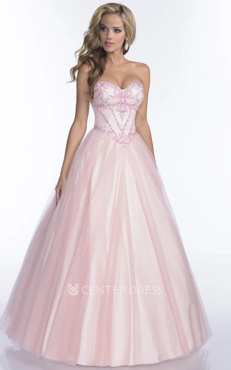A-Line Tulle Sweetheart Prom Dress With Jeweled Corset